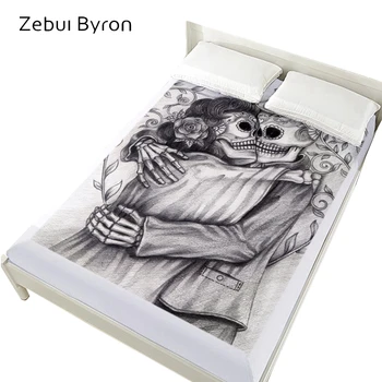 

3D Bed Sheets On Elastic Band Bed,160x200 Fitted Sheets,Mattress Cover for bed.Bedsheet Bedding,Bed Linen pencil drawing Skull