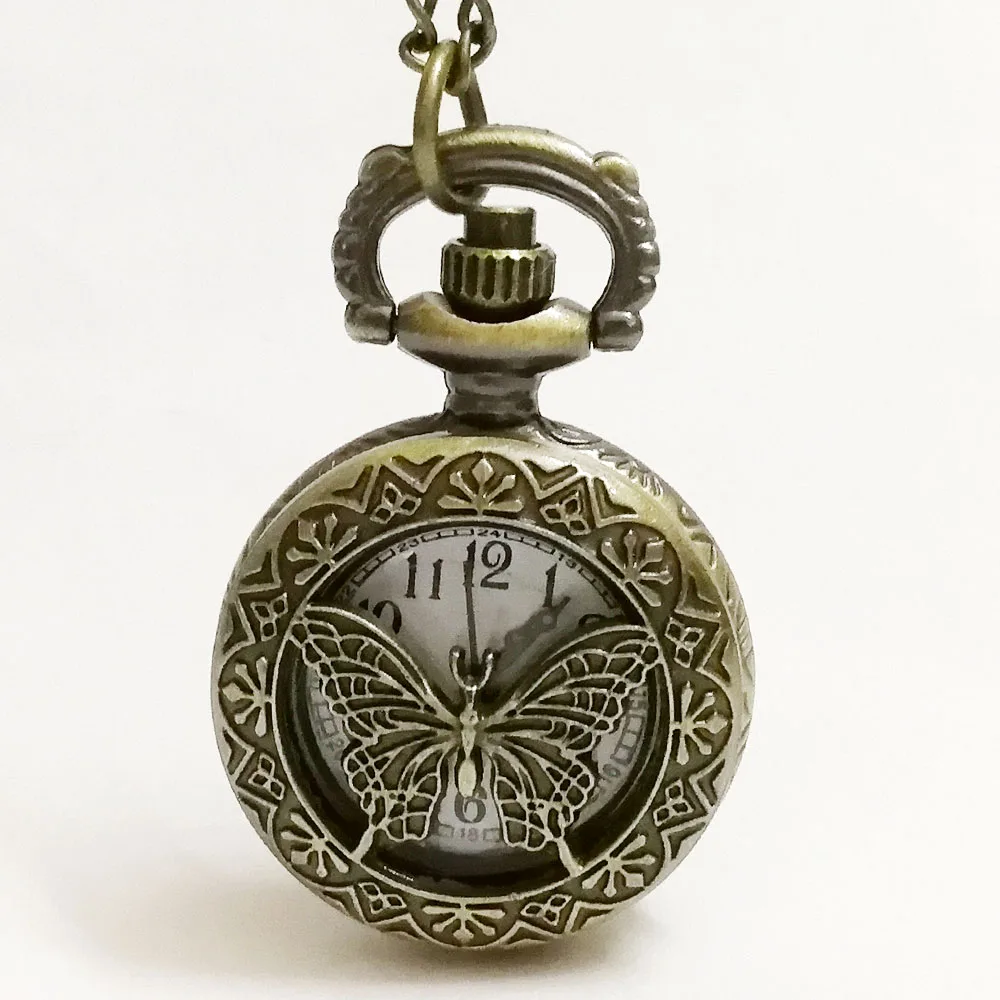 Small watch Новая мода бронзовые бабочки полые кварцевые карманные часы мужские часы женские часы Аналоговые кулон ожерелье Мужские Женские часы подарок - Цвет: Small watch