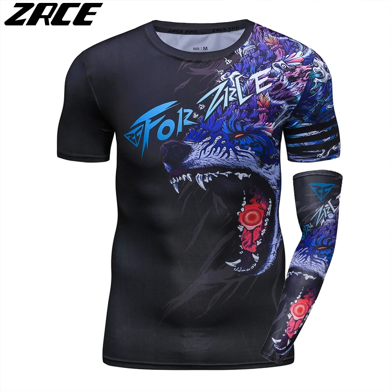 Online ZRCE 3D Print Wolf Männer Hemd Mit Arm Hülse O ansatz sommer Lustige Cosplay Kostüm Fremden Kühlen Dinge Streewear Dünne T hemd