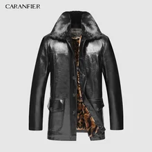 CARANFIER мужская зимняя куртка плюс бархатная Толстая куртка для мужчин среднего возраста кожаная мужская куртка с меховым воротником Съемная мужская одежда 4XL