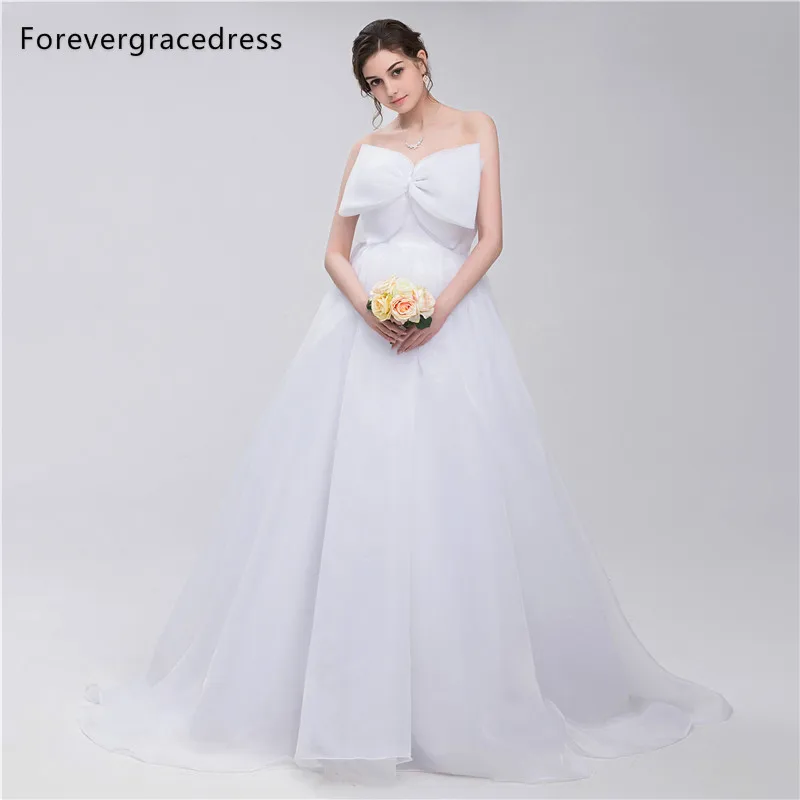 Forevergracedress элегантное белое свадебное платье с большим бантом длинное кружевное спина подвенечное платье плюс размер изготовление на заказ