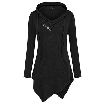 

Fall 2019 Casual Plus Size Black Gothic Streetwear Women Hoodies Loose Hooded Plain Asymmetric Tops Female Autumn Sweatshirts
