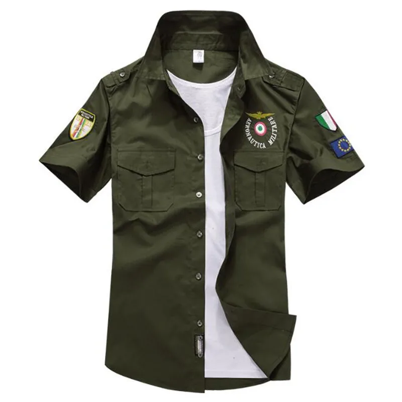 

Summer Air Force One Men Shirt Cotton Military Tactical Shirts Men Casual Short Sleeve Social Chemise Homme Camisa Masculina