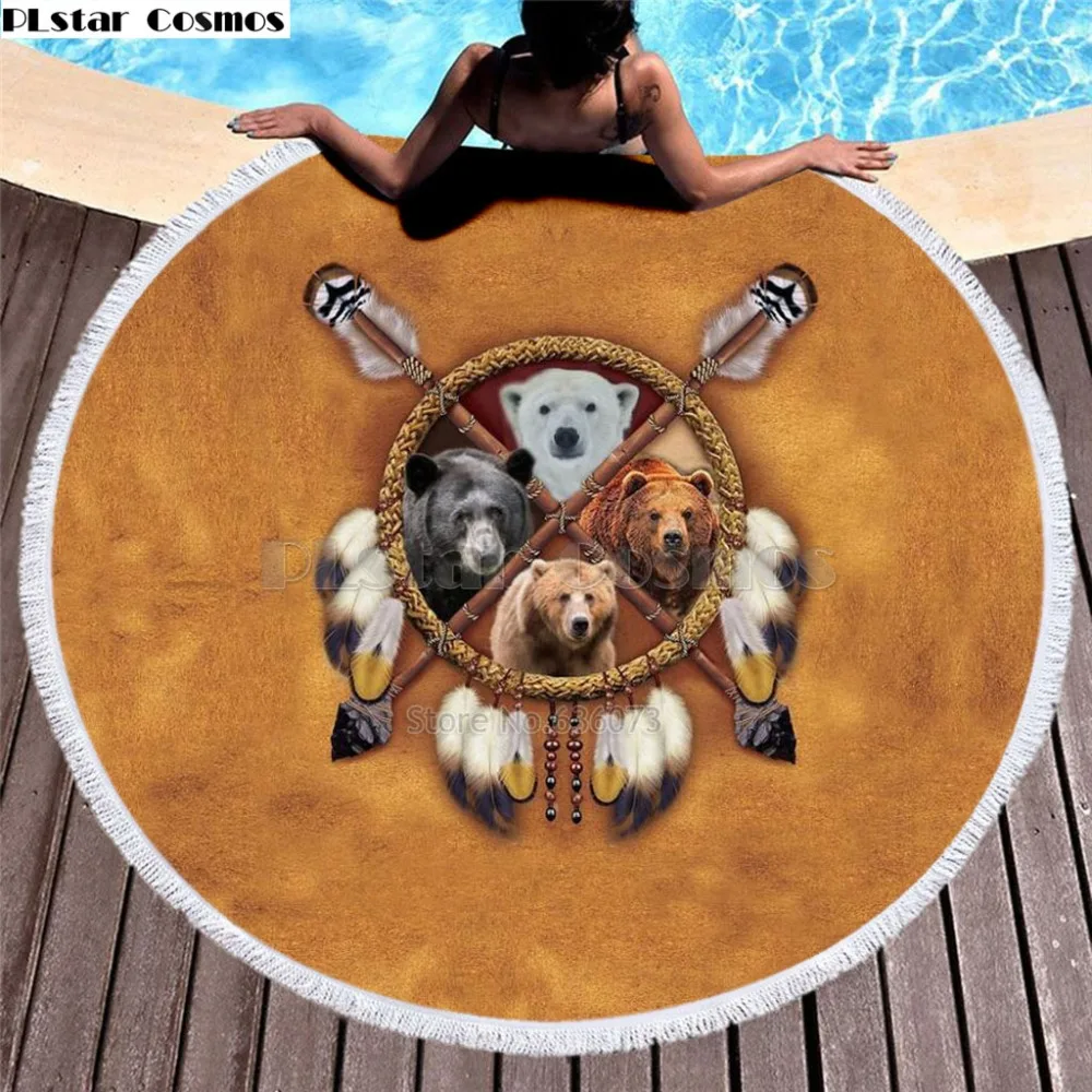 

Bear Totem/Native American/Native Indian Bath Towel for Beach Thick Round 3d print Fabric Quick Compressed Towel new style-8