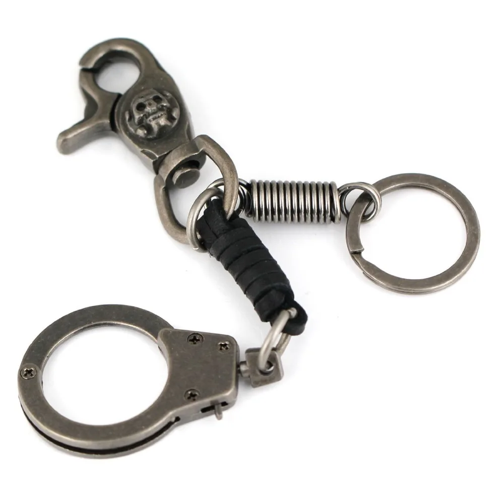 

genuine leather lobster clasp waist hanging keychain key holder high quality handcuffs keychain retro skull key chain llaveros