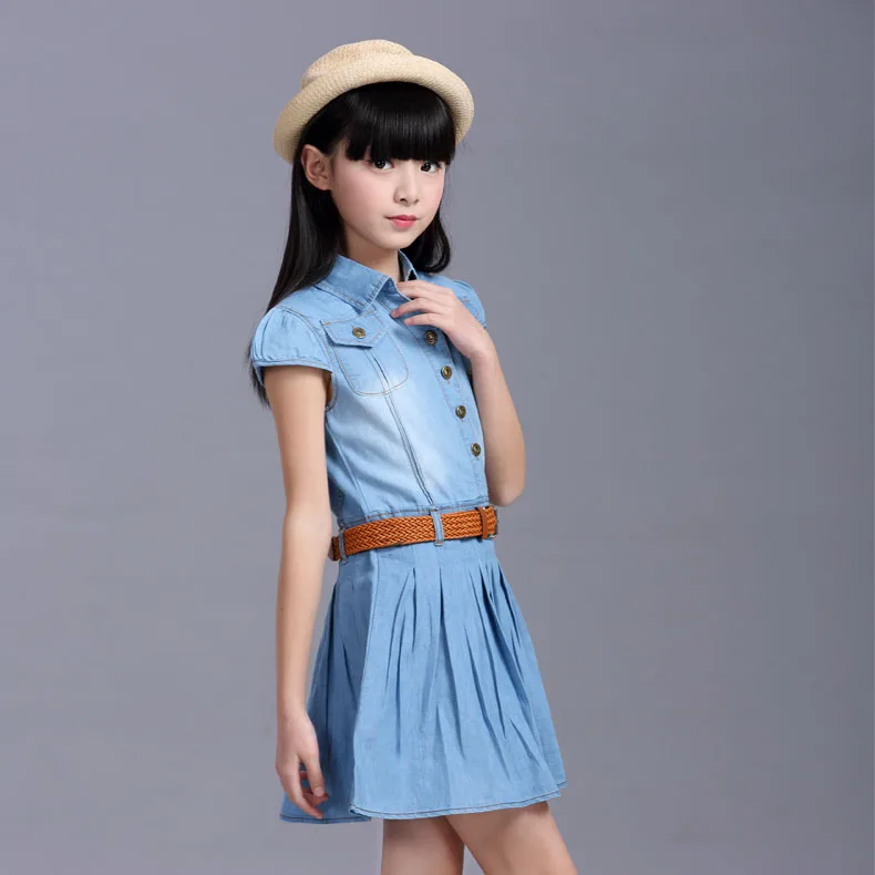 Летнее платье для девочек Хлопковое джинсовое платье с короткими рукавами Повседневное платье для девочек 6 лет