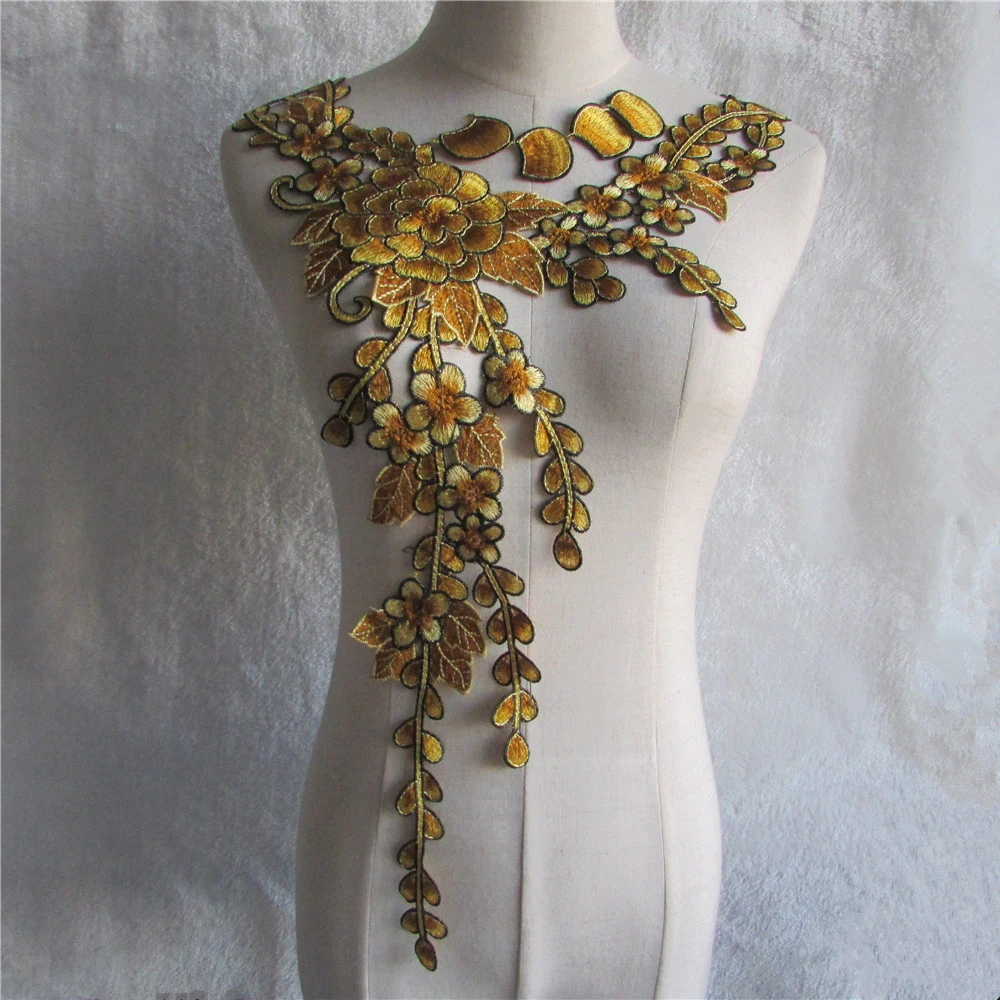 

Luxury Golden flower Embroidered fabric Sewing Applique Lace Collar Neckline Collar DIY Crafts Garment Accessories Scrapbooking