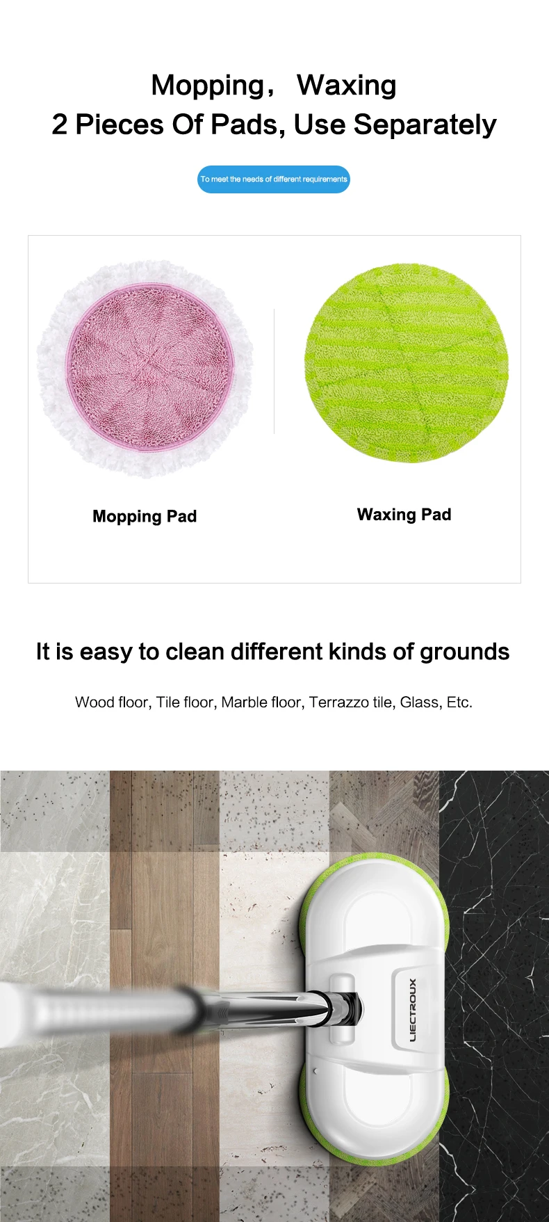 Limpador de Chão Máquina de Lavar Elétrica sem Fio Não-aspirador de pó Emissor de Luz Liectroux Portátil Waxer Spay Água Esfregar Robô Diodo F528a Mop 6 High Quality Eletrodomésticos