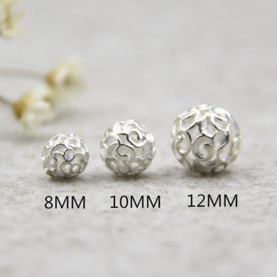 1pcs/lot 8/10/12mm 925 Silver Round Hollow carved section Spacer Beads Fit Charm Bracelets For Jewelry Finding Making DIY | Украшения и