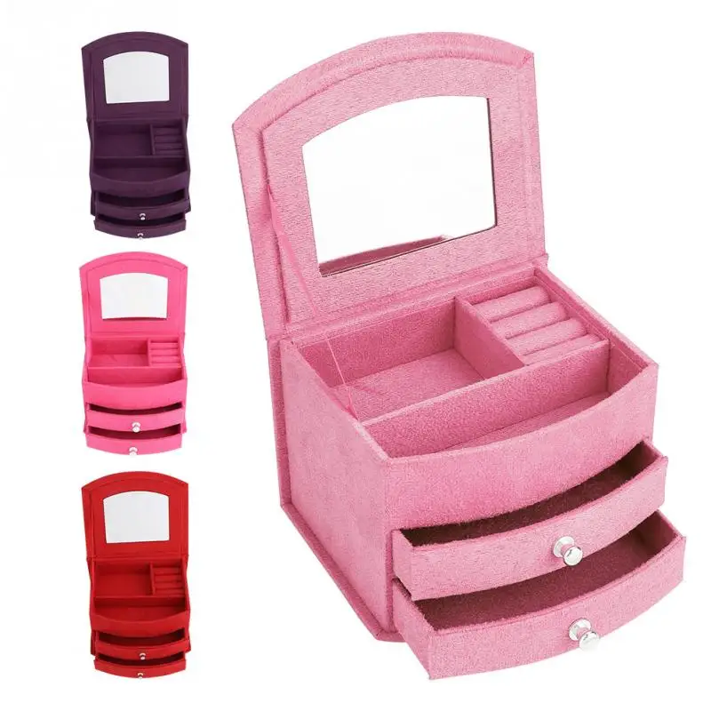 

4 Colors 3 Layers Portable Jewelry Earrings Rings Bracelet Necklace Box Organizer Storage