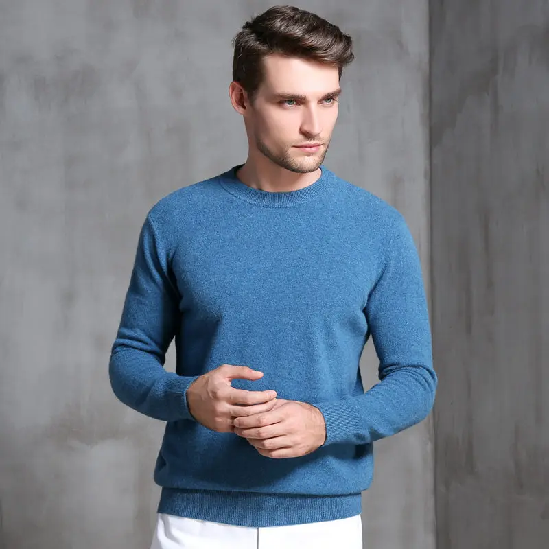 Осенний и зимний кашемировый свитер мужской круглый вырез толстый свитер темперамент Свободный Мужской свитер Повседневная деловая рубашка - Цвет: Seaweed blue