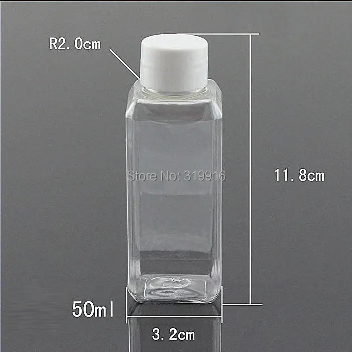 50ml transparent square bottle with screw lids (2)