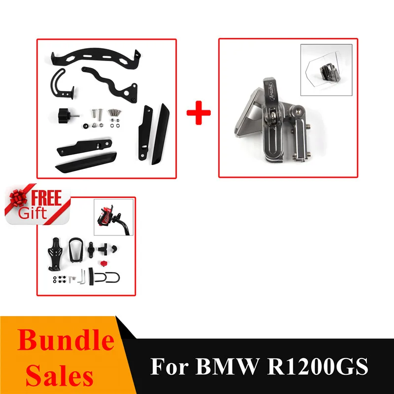 

Arashi Windshield Bracket Holder + PC Extension Screen Cover + Bottle Holder For BMW R1200GS LC 2013-2018 Mount Reinforcement
