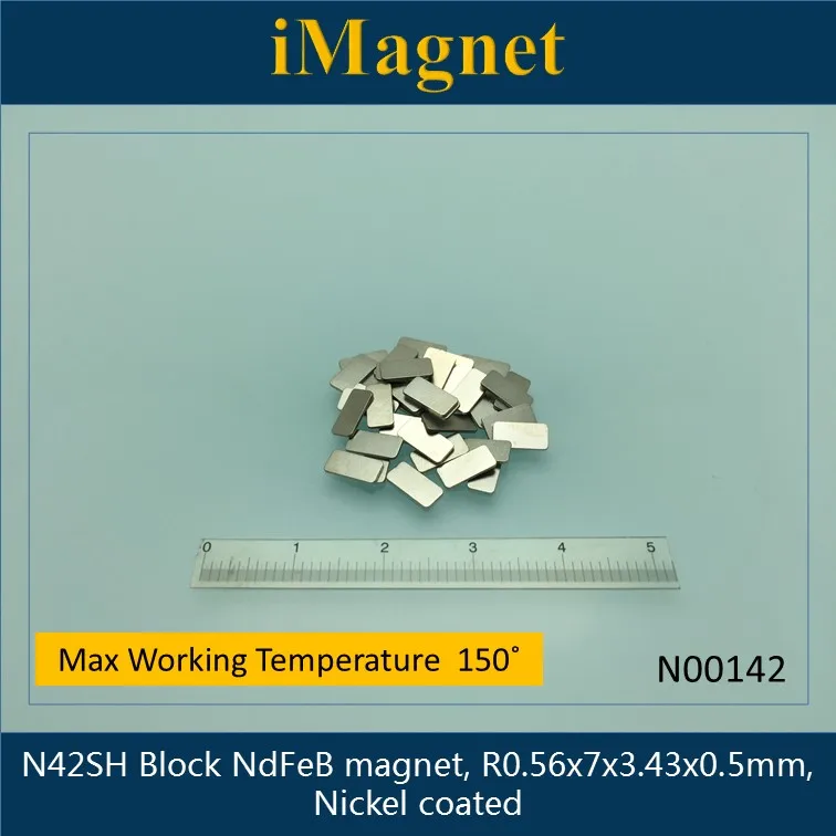 

20pcs N42SH Block Rare Earth Neodymium Magnet,R0.56x7x3.43x0.5mm,Cuboid Ndfeb Magnet ,Magnet for refrigerator Nickel coated