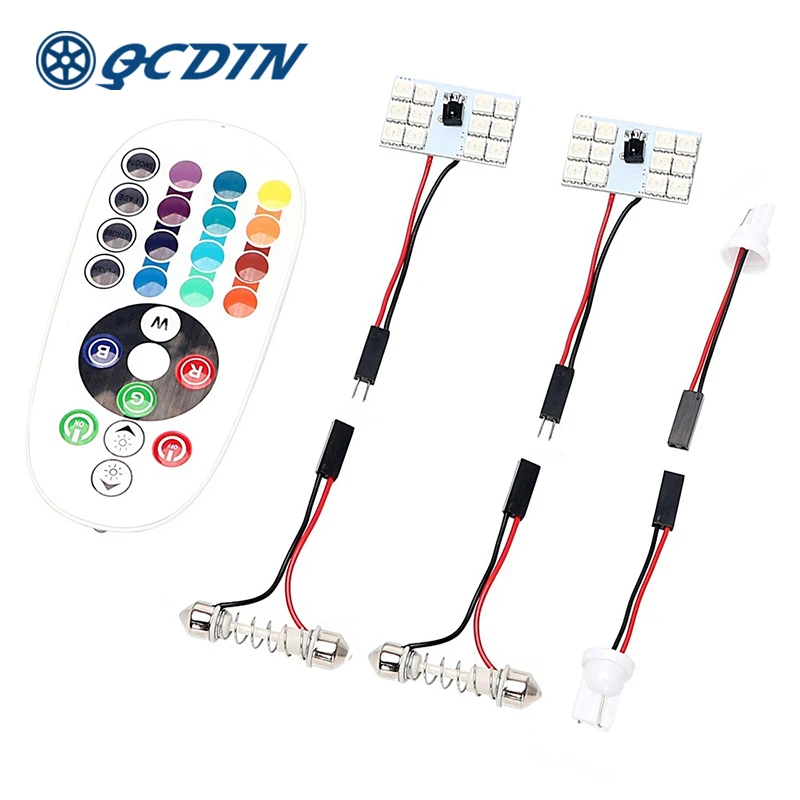 QCDIN 2 шт салона Чтение свет T10 5050 12 SMD RGB светодиодный DC 12 V флэш гирлянда Автоматическая лампочка удаленного Управление