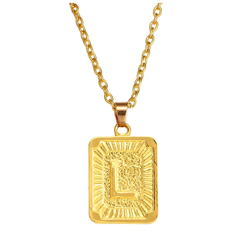 SRCOI Gold Stainless Steel Letter Pendant Necklace Custom Initial Alphabet Choker Necklaces For Women Square Necklaces Bijoux