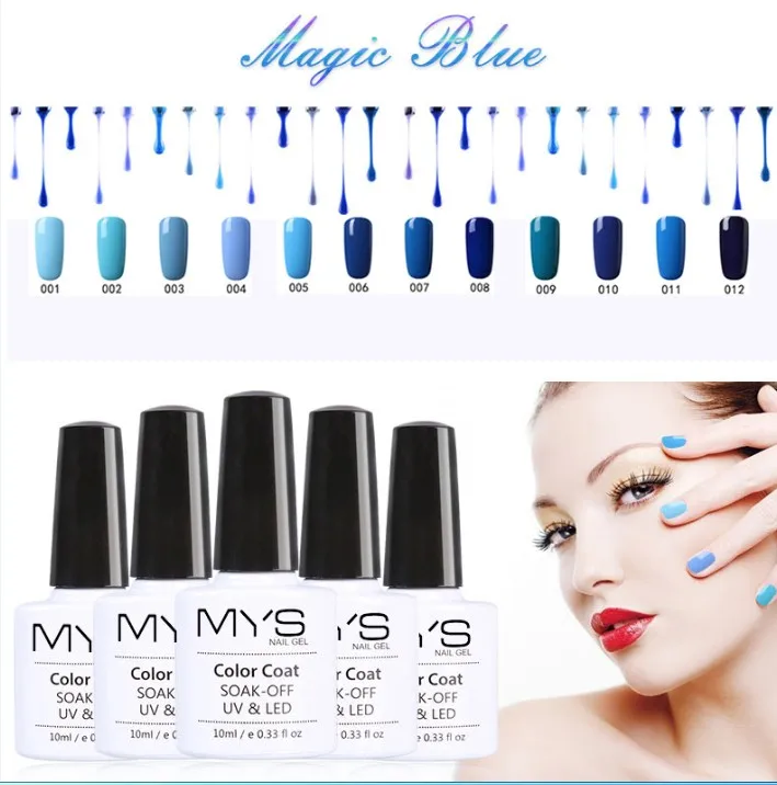 

MYS 10ml Nail Polish Lacquer UV LED Lamp Drying Magic Blue Color Top Base Coat Needed Soak-off Gel Nail LED UV Gel Pick 1