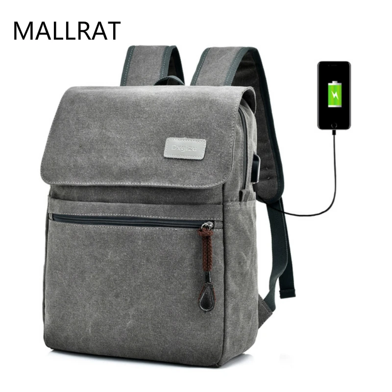 MALLRAT Canvas Backpack men External USB Charge Male Mochila Escolar Laptop women School Bags 5 colors | Багаж и сумки