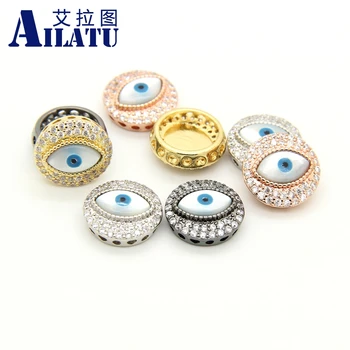 

Ailatu Micro Pave Clear CZ Blue Eye Connector Beads for DIY Braiding Macrame Bracelet or Necklace Jewelry