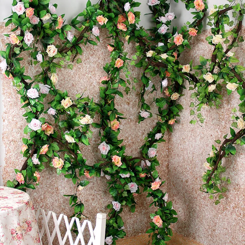 

flower wall wedding Plastic Flower garland rattan Artificial Flowers Roses Vine geeen garland For Wedding home garden Decoration