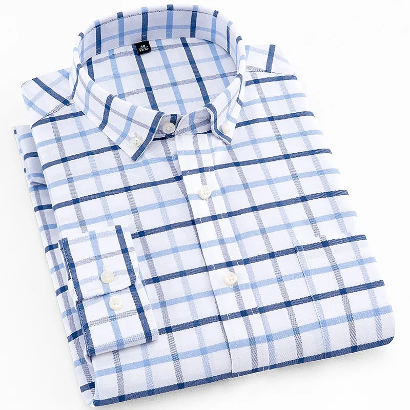 

Slim Fit Shirt Men Long Sleeve Oxford Men's Shirts Casual Stripe & Plaid Men's Shirt with Pocket Camisa Masculina Mens Clothing