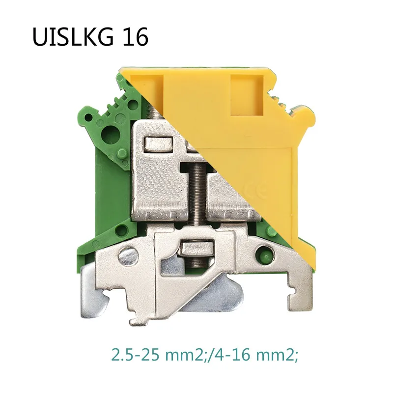 

10pcs Phoenix Type UISLKG 16 Din Rail Wiring Conductor Connector 12-3 AWG Ground Earth Modular Screw Terminal Blocks UISLKG-16