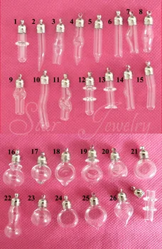 

50set/lot 5mm rice vial clear glass bottle wishing vial & white k roun cap & rubber plug for diy necklace charms --style option