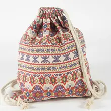 New Cotton Print Shoulder Backpack Canvas bag Storage bag Simple Schoolbag Ethnic Drawstring bag Multicolor Summer bag For Women