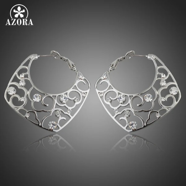 AZORA White Gold Color Transparent Stellux Austrian Crystal Hoop Earrings TE0053