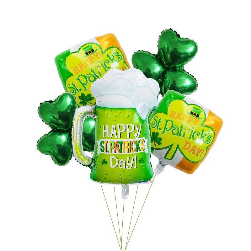 

New Arrive 5pcs/Packs Happy St Patricks Day Foil Balloon Irish Party Shamrock Ornament Green Helium Giant Ballons Party Decor