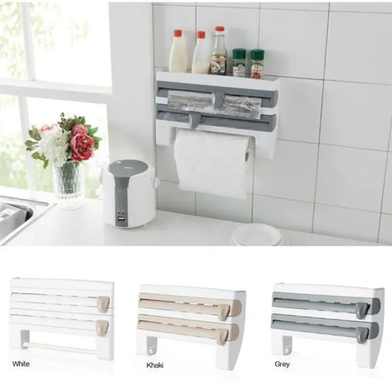 Plastic Paper Towel Holder Refrigerator Cling Film Storage Rack Wrap Wall Tool