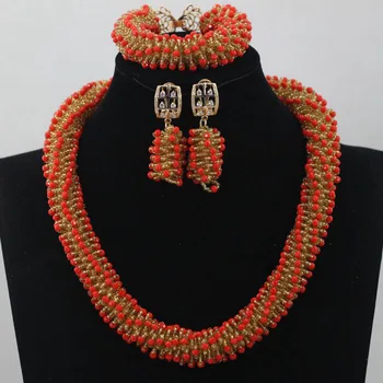 

Trendy Recently Designed African Dubai Gold Plating Jewelry set Romantic Trendy Crystal Beads Jewelry Set Free Shipping ABL455