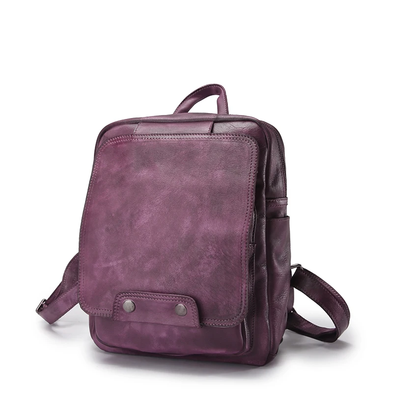 

Vintage Casual Designer Genuine Leather Handmade Female Girls Purple Backpack Natural Soft Cowskin Ladies Women Travel Backpack