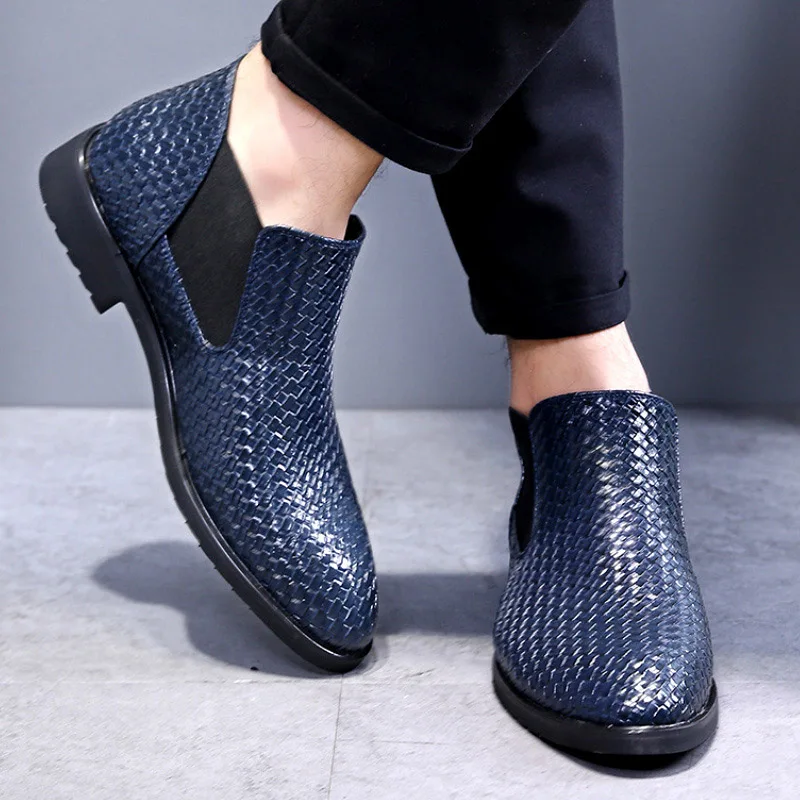 YWEEN/мужские ботинки «Челси»; классические модные ботинки; Мужская обувь ручной вязки; Стильная мужская обувь; большие размеры 38-48 - Цвет: Синий