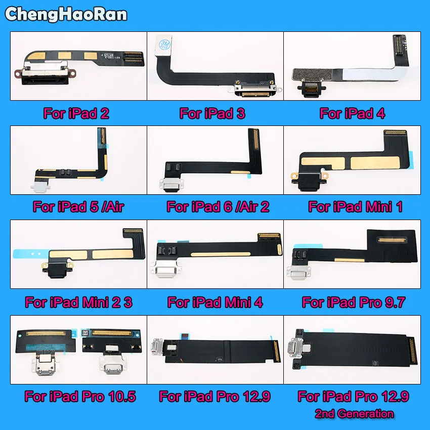 

ChengHaoRan USB Charger Connector Power Charging Port Plug Flex Cable For iPad 2 3 4 5 6 Air 2 Mini 1 2 3 4 Pro 9.7 10.5 12.9