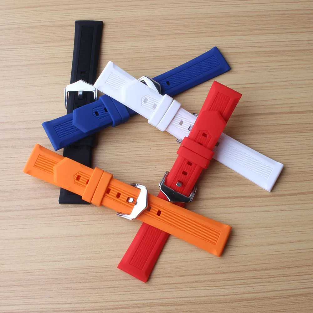 

16mm 18mm 19mm 20mm 22mm 24mm Watchbands soft Black White Blue Orange Red Silicone Waterproof watches accessories for men womens