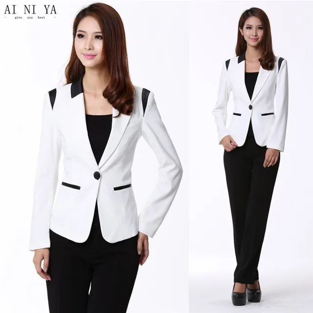 White Jacket Black Pants Women Business Suits with Pant and Jacket Set