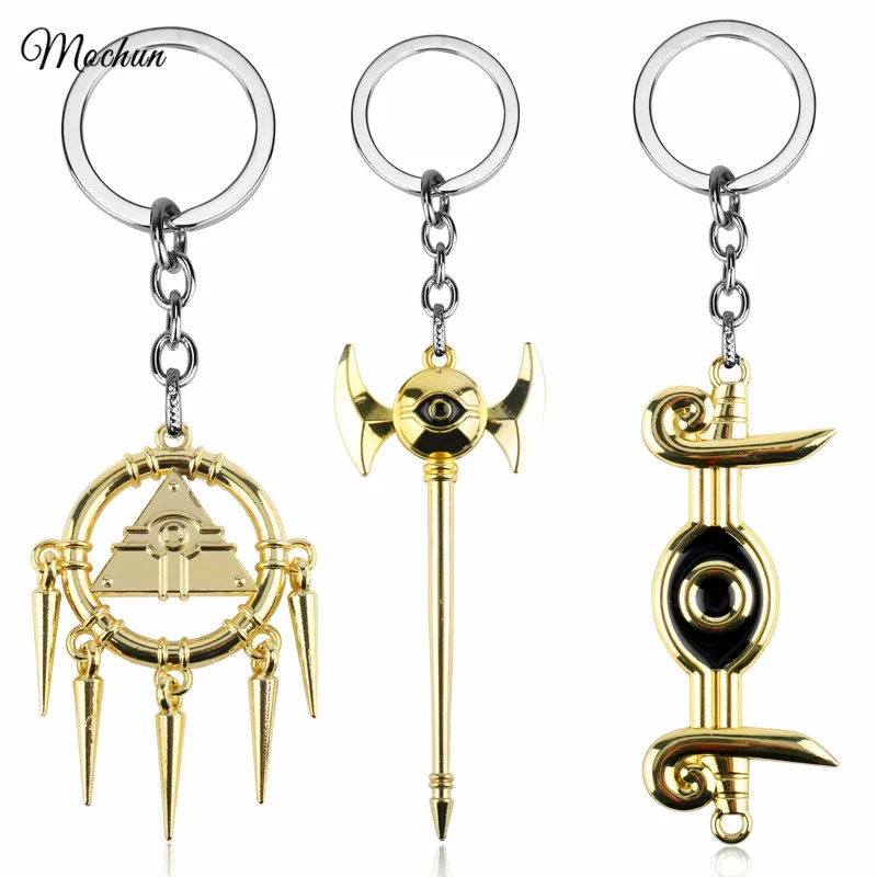 

MQCHUN Yu-Gi-Oh Millennium Rod Golden Metal Mascot Keychain Alloy Keyring Cosplay Anime YuGiOh Pendant Key Chain Ring porte clef