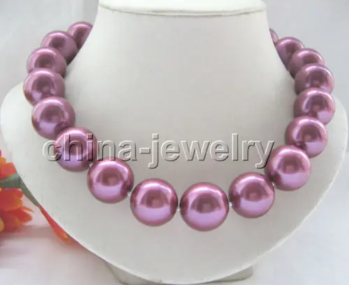 

FREE SHIPPING HOT sell new Style >>>> Beautiful 18" 20mm purple-red perfect round south sea shell pearl necklace