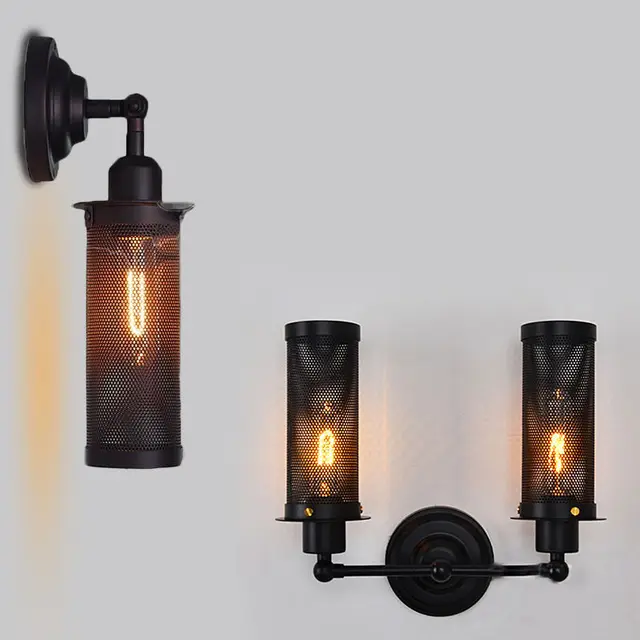 Woxoyozo Retro Rustic Wrought Iron Wall Lamp Wire Cage Style Woxoyozo Retro Rustic Wrought Iron Wall Lamp Wire Cage Style Bracket Mounted Light Fixture