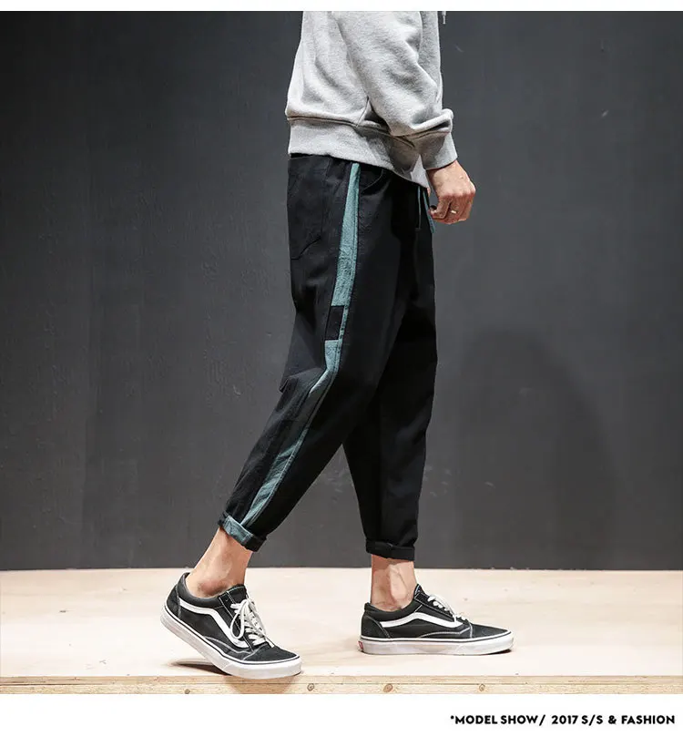 New Comfortable Cotton Pants Men Fashion Spring Side Stripe Patch Design Mens Baseball Pant Mid Waist Plus Size Men's Trousers 6