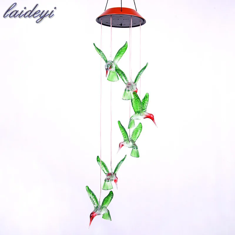 

LAIDEYI Solar Power Humming Bird LED Outdoor Garden Path Decoration Wind Chime Color Changing Solar Lamp Drop Shipping 901