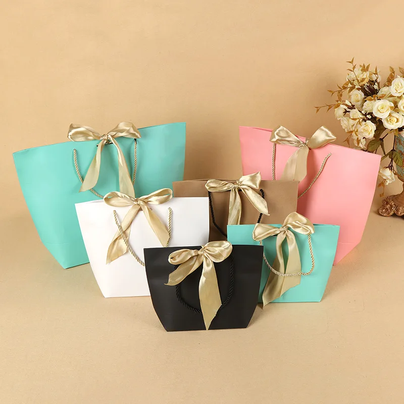Ribbon Bow Gift bag Portable Kraft Paper Bag,Wedding Party Favors Candy