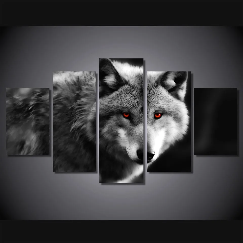Modern Canvas Wall Art Picture Black and White Wolf Print on Canvas for