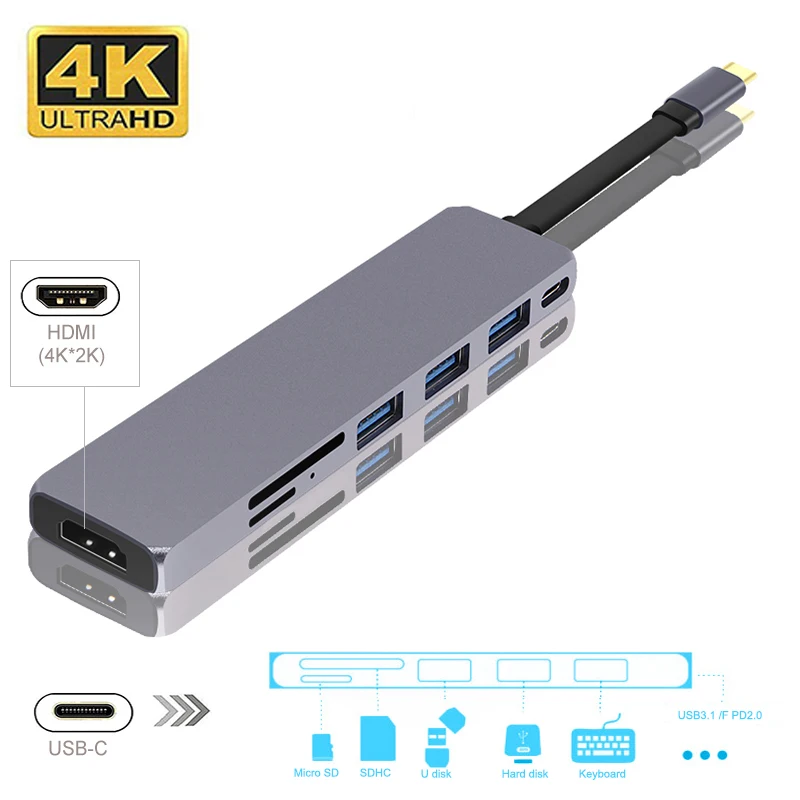 Популярный универсальный концентратор типа C 3 USB с SD / Micro кардридер + зарядное