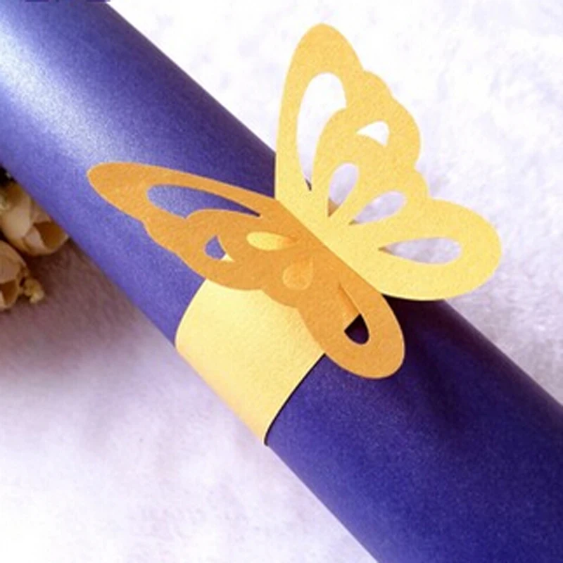 50 шт./лот перламутровые бумажные кольца для салфеток с бабочками Свадебные