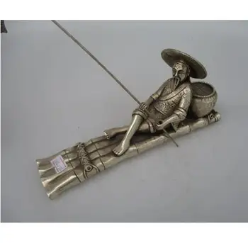 

Antique antiques Collectible Decorated Old Handwork Tibet Silver Carved Fisherman Fishing Statue/ Sculpture