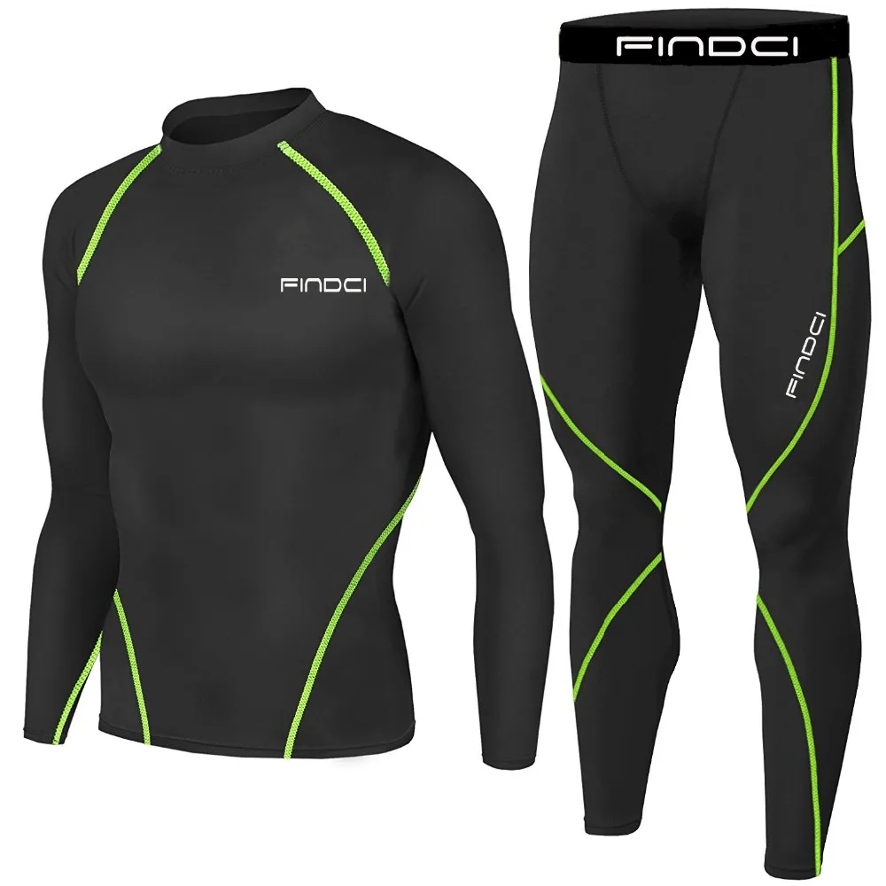

Findci Men's Running Fitness Base layer Compression T-Shirt Set Short Sleeve T-Shirt + Trousers