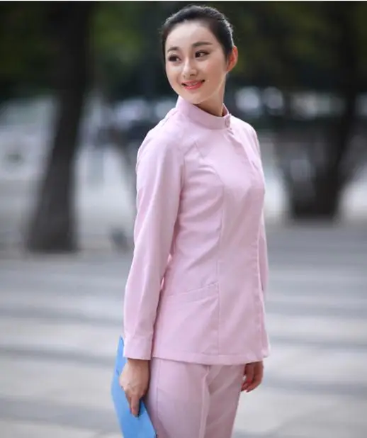 Медицинская униформа тренд весна/лето с длинными рукавами медсестры униформа для салонов красоты медицинские скрабы для женщин lxx03 - Цвет: pink