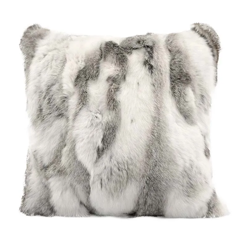Rabbit fur pillow case color silver